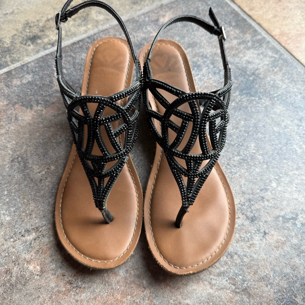 Fergalicious Black Beaded Wedge Sandals